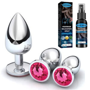 COMBO 3 PLUG ANAL DE METAL + DILATADOR EN SPRAY SEXSHOP OFERTAS